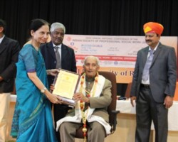 Mr. Sagarmal Kaushik, Founder of "RMKM" was honoured on 34th National Conference of Professional Social Work organised by Central University of Rajasthan on 24th February 2016. Award given by Dr. Vimla Nadkarni and Professor Arun Kumar Pujari, Vice Chancellor, Central University of Rajasthan.