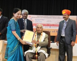 Mr. Sagarmal Kaushik, Founder of "RMKM" was honoured on 34th National Conference of Professional Social Work organised by Central University of Rajasthan on 24th February 2016. Award given by Dr. Vimla Nadkarni and Professor Arun Kumar Pujari, Vice Chancellor, Central University of Rajasthan.